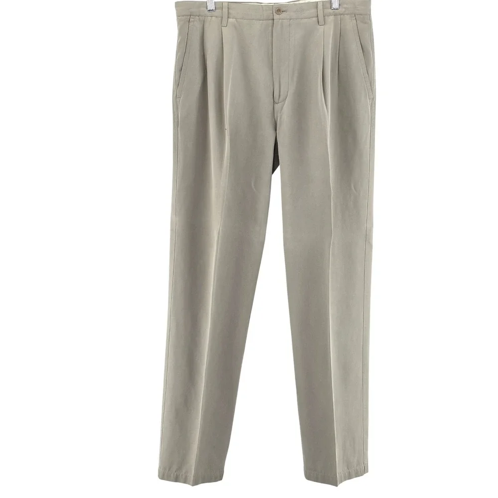 Nat Nast Pleated Trousers Mens 37x34 Cement Beige Silk Cotton Casual Classicwear
